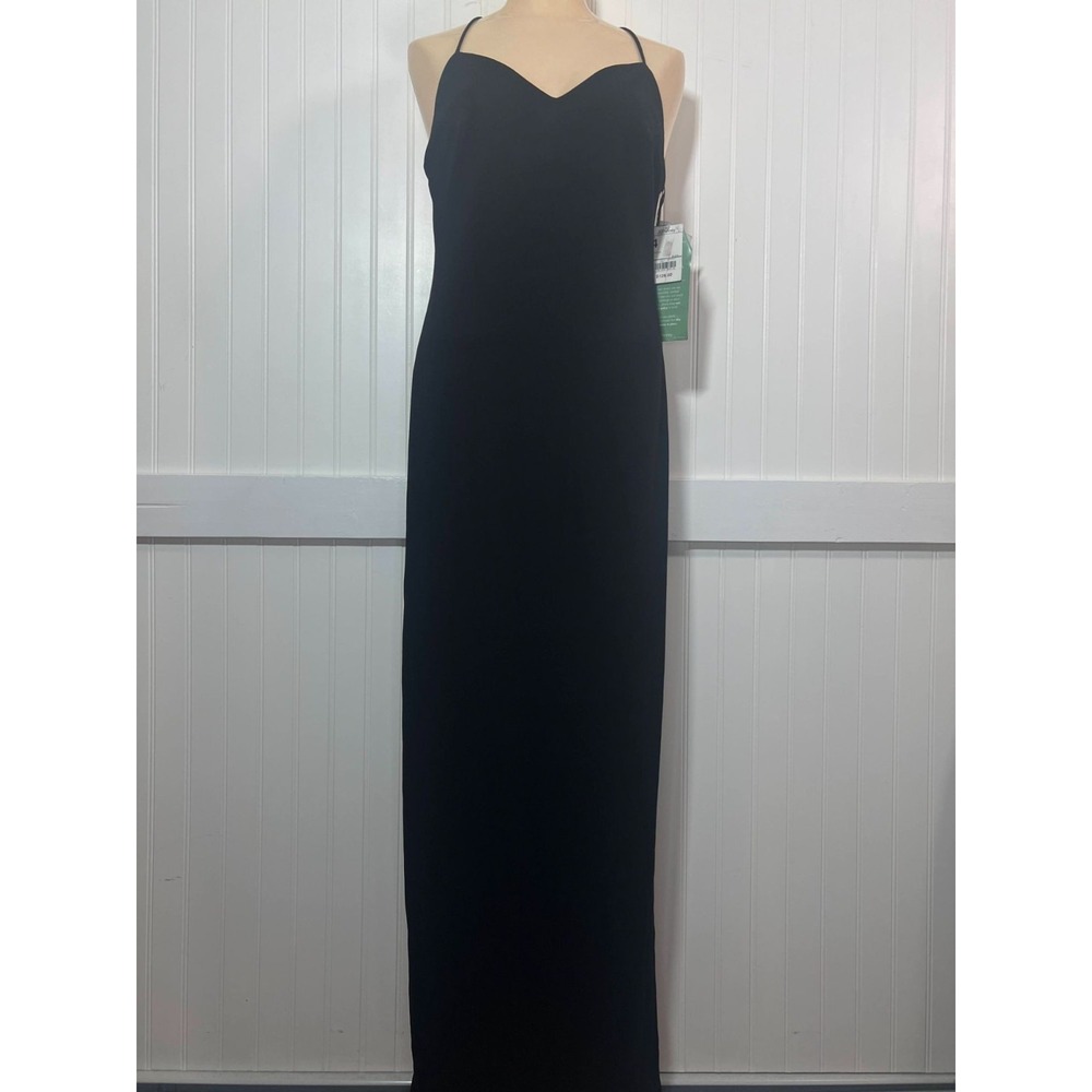 Vtg Slinky Cocktail Dress Black Rachel Green Halter Maxi Prom Formal NWT LBD